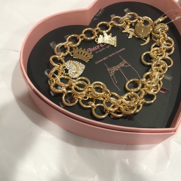 Juicy Couture gold plated chain belt with charms in pink heart shaped box nrw - Picture 16 of 16